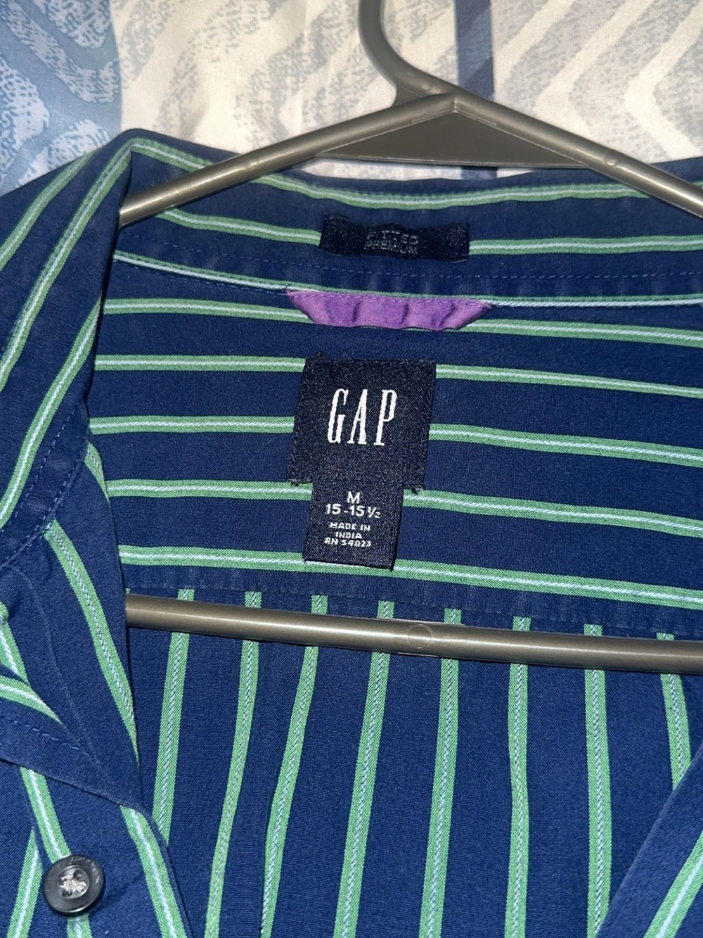 GAP Men's Navy & Green Striped Button-Up Shirt Jacket